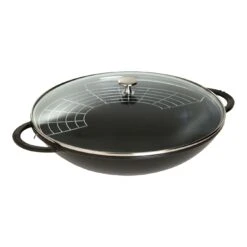 Staub Wok Con Coperchio In Vetro Rotondo - 37 Cm, Nero