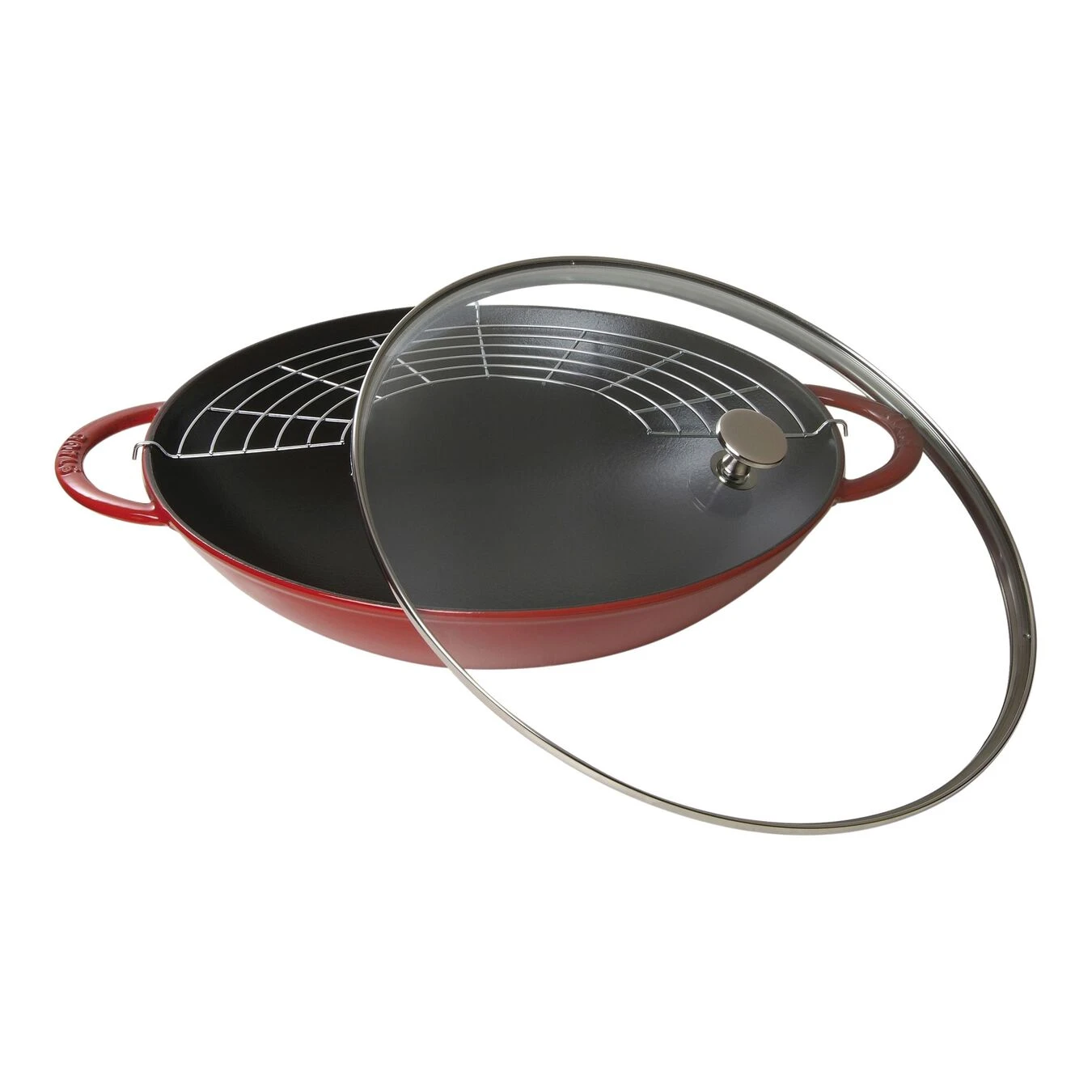 Staub Wok Con Coperchio In Vetro Rotondo - 37 Cm, Ciliegia 1 Staub Wok Con Coperchio In Vetro Rotondo - 37 Cm, Ciliegia