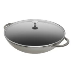 Staub Wok Con Coperchio In Vetro Rotondo - 37 Cm, Grigio Grafite