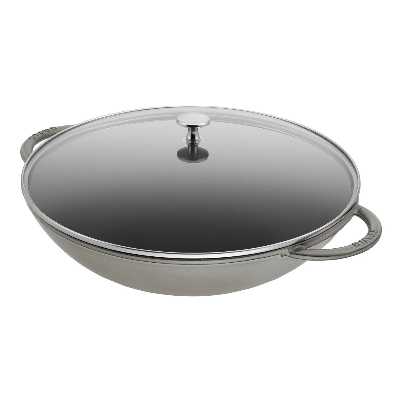 Staub Wok Con Coperchio In Vetro Rotondo - 37 Cm, Grigio Grafite 1 Staub Wok Con Coperchio In Vetro Rotondo - 37 Cm, Grigio Grafite