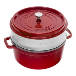Staub Cocotte Con Cestello A Vapore Rotonda - 26 Cm, Ciliegia