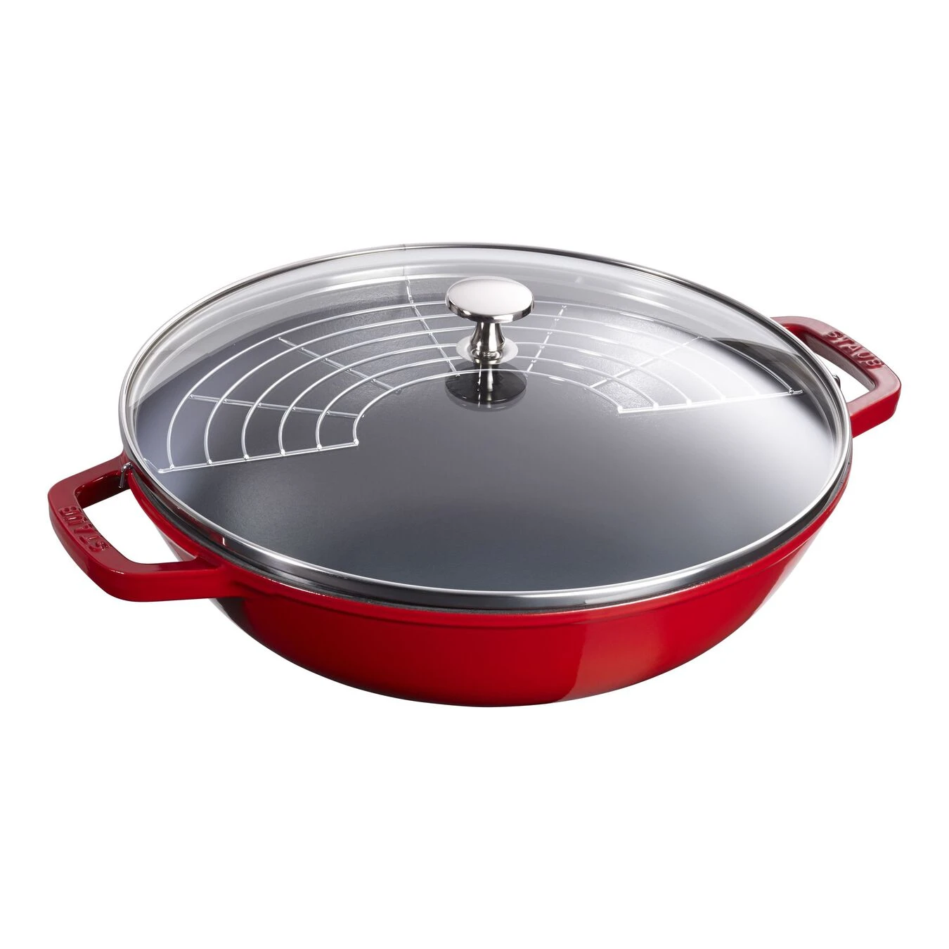 Staub Wok Con Coperchio In Vetro Rotondo - 30 Cm, Ciliegia 1 Staub Wok Con Coperchio In Vetro Rotondo - 30 Cm, Ciliegia