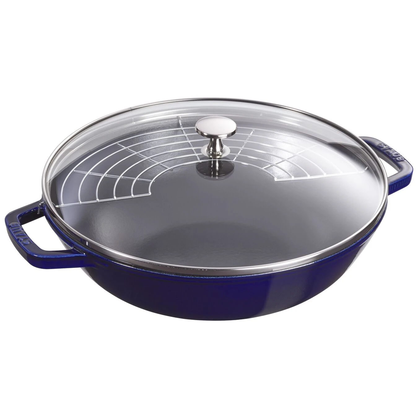 Staub Wok Con Coperchio In Vetro Rotondo - 30 Cm, Blu Scuro 1 Staub Wok Con Coperchio In Vetro Rotondo - 30 Cm, Blu Scuro